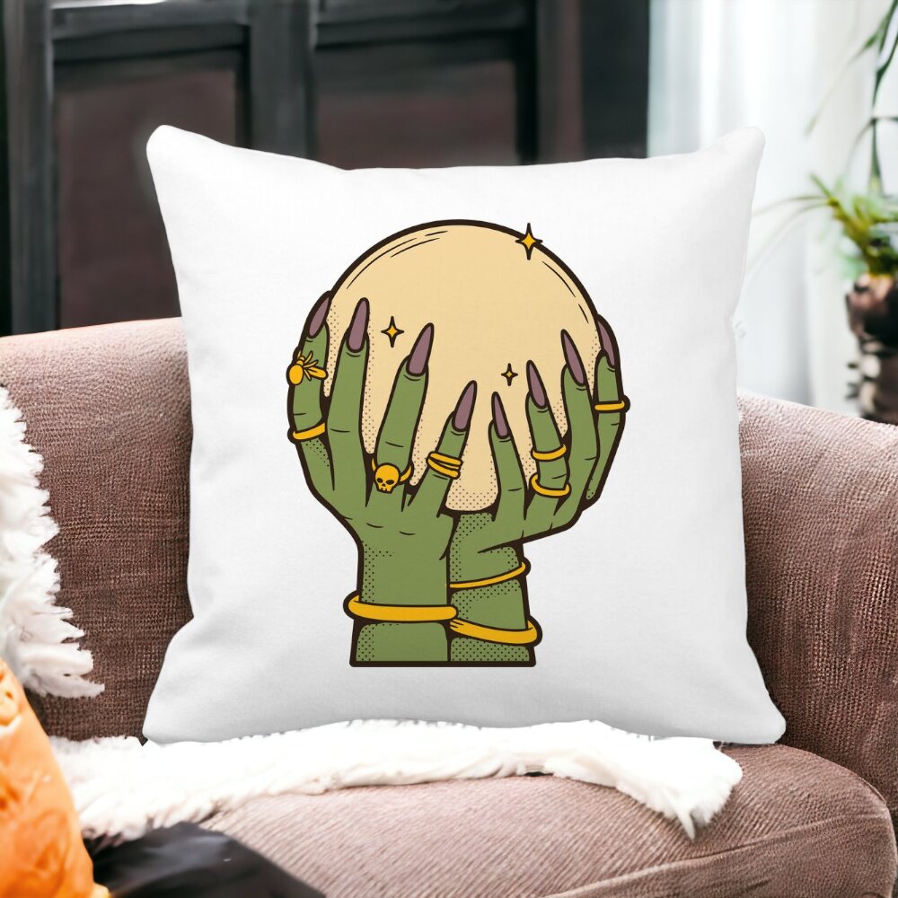 Perna Decorativa cu motiv de Halloween 9, 40x40 cm, Alba, Mata, Husa Detasabila, Burduf 13 Alba