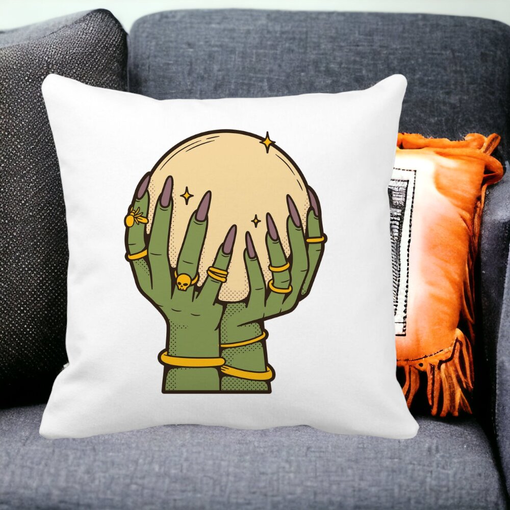 Perna Decorativa cu motiv de Halloween 9, 40x40 cm, Alba, Mata, Husa Detasabila, Burduf 14 Mata