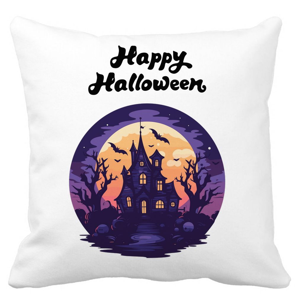 Perna Decorativa cu motiv de Halloween si Text, 40x40 cm, Alba, Mata, Husa Detasabila, Burduf 11 Perna Decorativa cu motiv de Halloween si Text