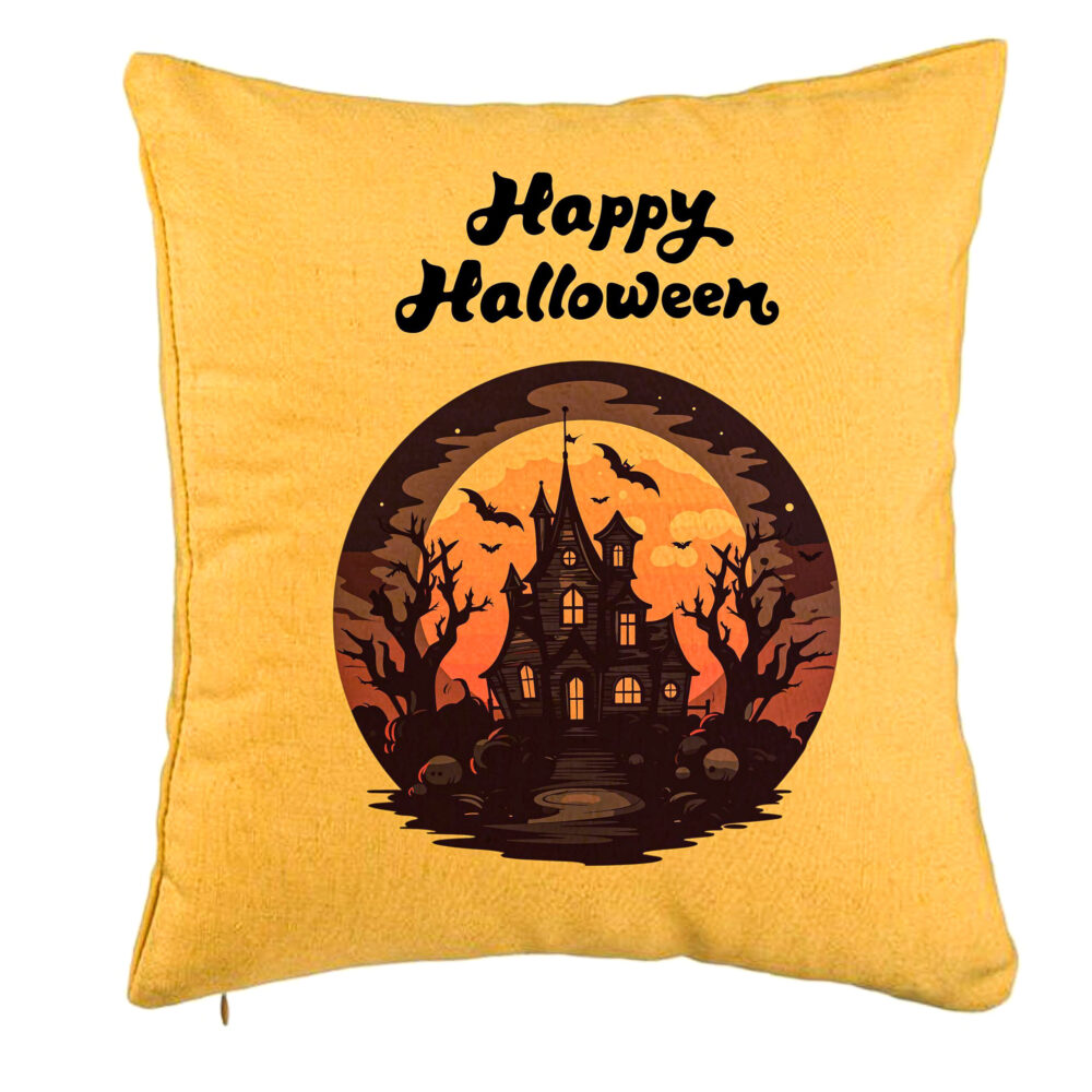 Perna Decorativa cu motiv de Halloween si Text, 40x40 cm, Galben, Husa Detasabila, Burduf 5 Perna Decorativa cu motiv de Halloween si Text