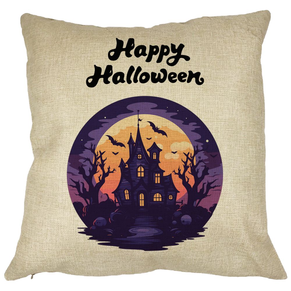 Perna Decorativa cu motiv de Halloween si Text, 40x40 cm, Husa Detasabila, Burduf 13 Perna Decorativa cu motiv de Halloween si Text