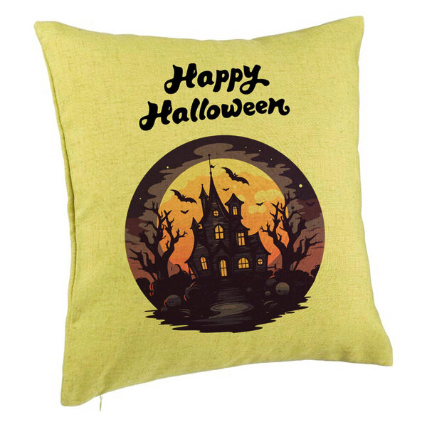 Perna Decorativa cu motiv de Halloween si Text, 40x40 cm, Verde, Husa Detasabila, Burduf 5 Perna Decorativa cu motiv de Halloween si Text