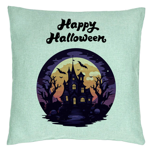 Perna Decorativa cu motiv de Halloween si Text, 40x40 cm, Verde Menta, Husa Detasabila, Burduf 5 Perna Decorativa cu motiv de Halloween si Text