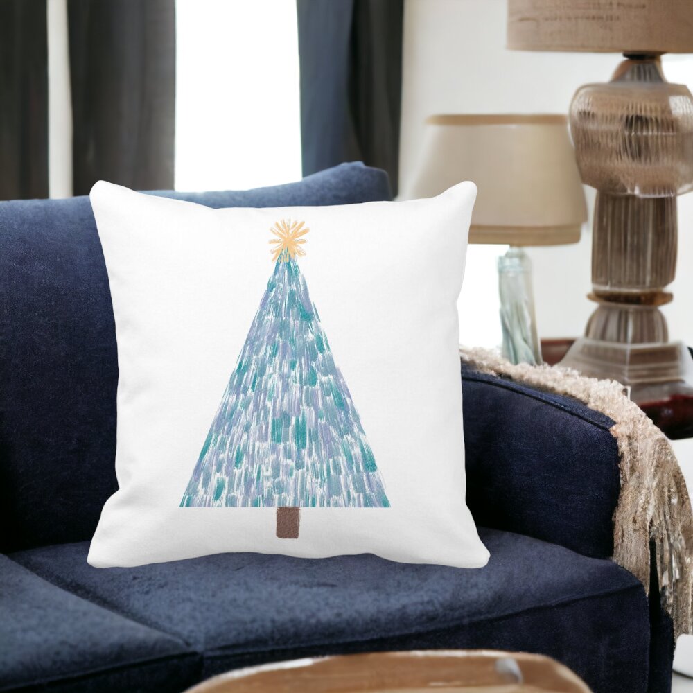 Perna Decorativa cu tematica Craciun, Brad, 3, 40x40 cm, Alba, Mata, Husa Detasabila, Burduf 14 40x40 cm