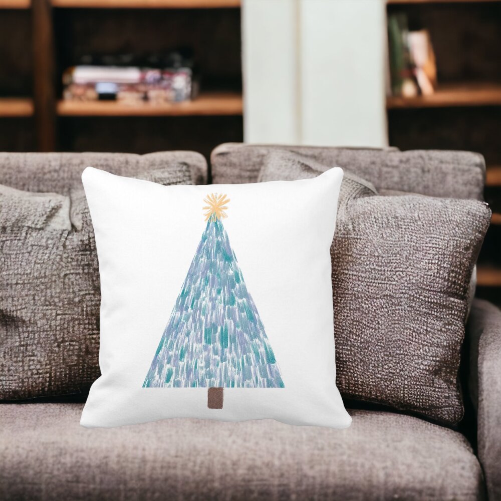 Perna Decorativa cu tematica Craciun, Brad, 3, 40x40 cm, Alba, Mata, Husa Detasabila, Burduf 15 Alba