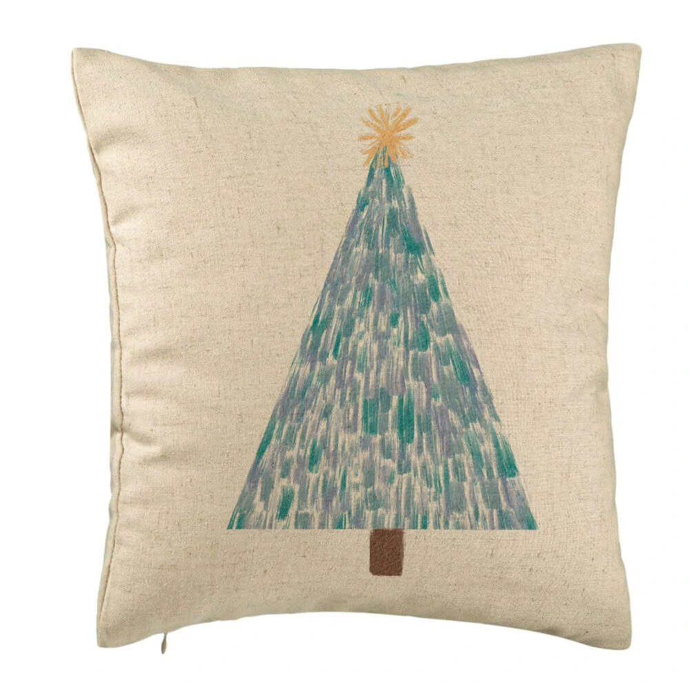 Perna Decorativa cu tematica Craciun, Brad, 3, 40x40 cm, Bej, Husa Detasabila, Burduf 5 Perna Decorativa cu tematica Craciun
