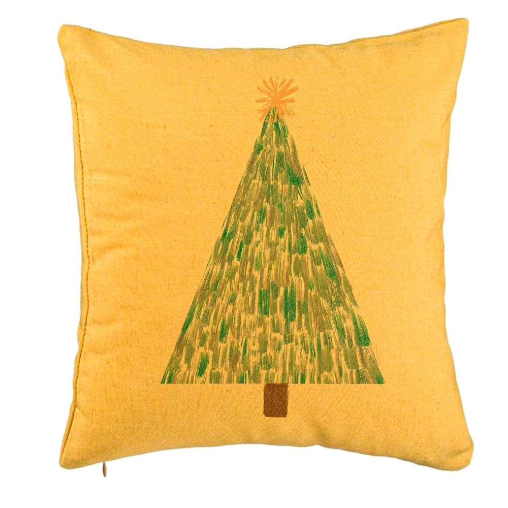 Perna Decorativa cu tematica Craciun, Brad, 3, 40x40 cm, Galben, Husa Detasabila, Burduf 5 Perna Decorativa cu tematica Craciun