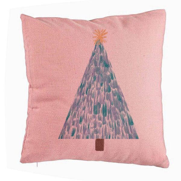 Perna Decorativa cu tematica Craciun, Brad, 3, 40x40 cm, Roz, Husa Detasabila, Burduf 5 Perna Decorativa cu tematica Craciun