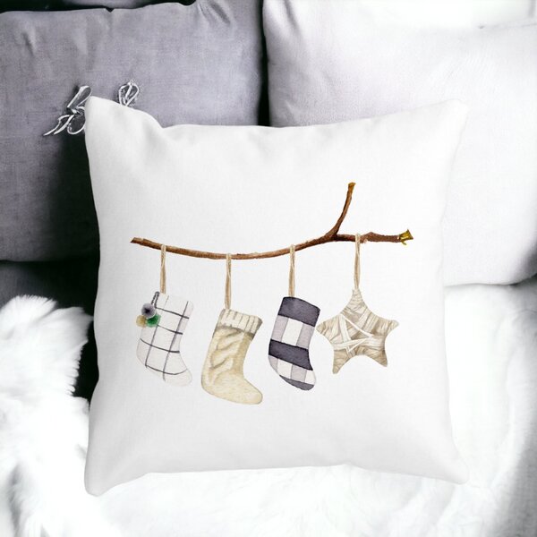Perna Decorativa cu tematica de Craciun, 10, 40x40 cm, Alba, Mata, Husa Detasabila, Burduf 13 40x40 cm