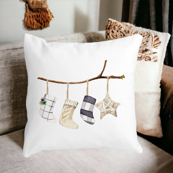 Perna Decorativa cu tematica de Craciun, 10, 40x40 cm, Alba, Mata, Husa Detasabila, Burduf 14 Alba