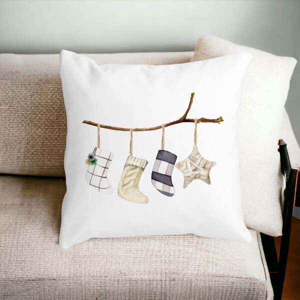 Perna Decorativa cu tematica de Craciun, 10, 40x40 cm, Alba, Mata, Husa Detasabila, Burduf 15 Mata
