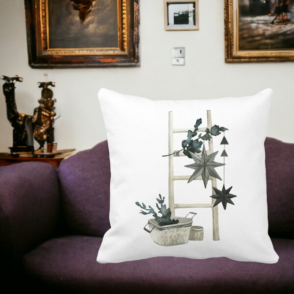 Perna Decorativa cu tematica de Craciun, 12, 40x40 cm, Alba, Mata, Husa Detasabila, Burduf 14 Alba