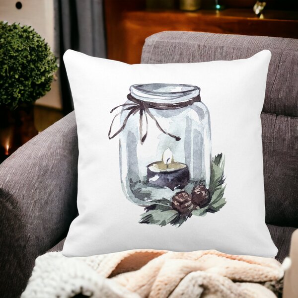 Perna Decorativa cu tematica de Craciun, 13, 40x40 cm, Alba, Mata, Husa Detasabila, Burduf 13 40x40 cm