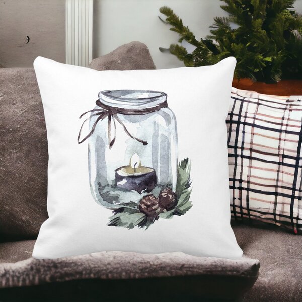 Perna Decorativa cu tematica de Craciun, 13, 40x40 cm, Alba, Mata, Husa Detasabila, Burduf 15 Mata