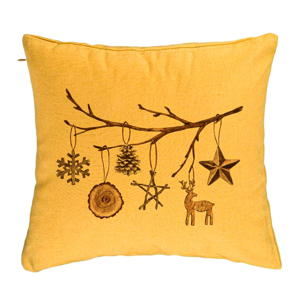 Perna Decorativa cu tematica de Craciun, 16, 40x40 cm, Galben, Husa Detasabila, Burduf 5 Perna Decorativa cu tematica de Craciun