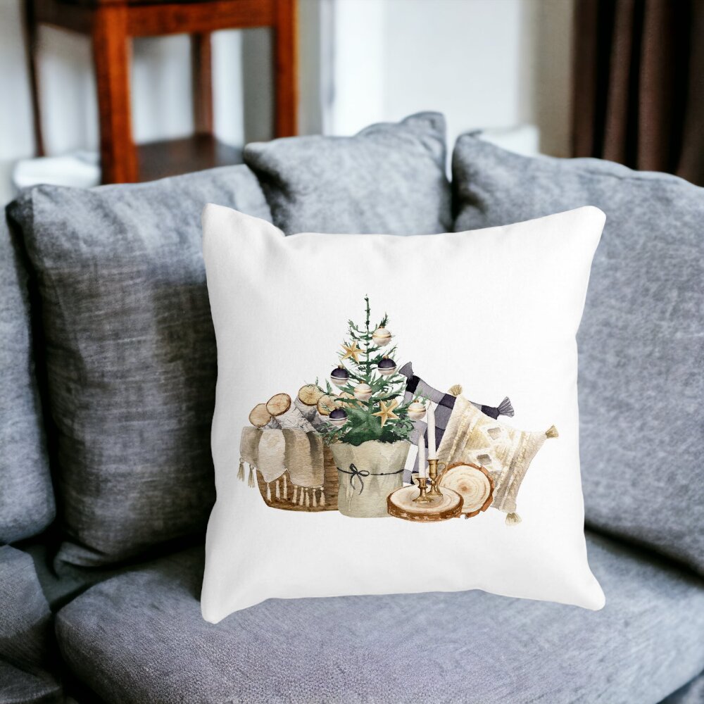 Perna Decorativa cu tematica de Craciun, 17, 40x40 cm, Alba, Mata, Husa Detasabila, Burduf 12 17