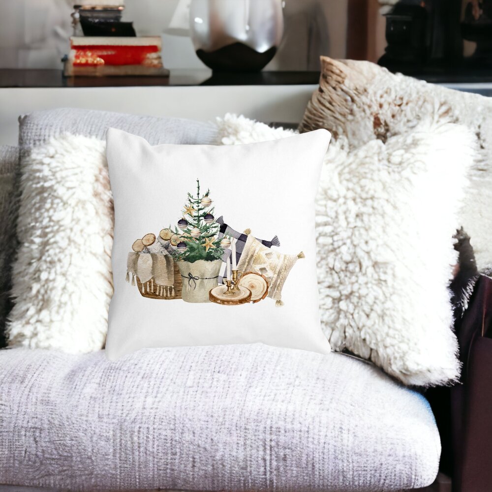 Perna Decorativa cu tematica de Craciun, 17, 40x40 cm, Alba, Mata, Husa Detasabila, Burduf 13 40x40 cm