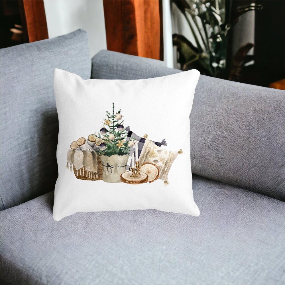 Perna Decorativa cu tematica de Craciun, 17, 40x40 cm, Alba, Mata, Husa Detasabila, Burduf 15 Mata