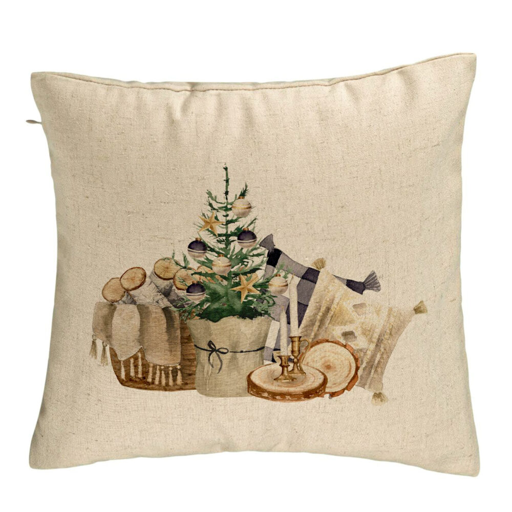 Perna Decorativa cu tematica de Craciun, 17, 40x40 cm, Bej, Husa Detasabila, Burduf 5 Perna Decorativa cu tematica de Craciun