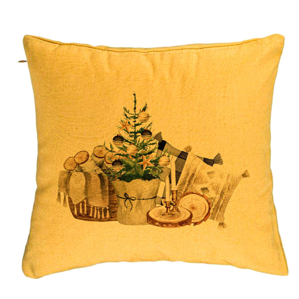 Perna Decorativa cu tematica de Craciun, 17, 40x40 cm, Galben, Husa Detasabila, Burduf 5 Perna Decorativa cu tematica de Craciun