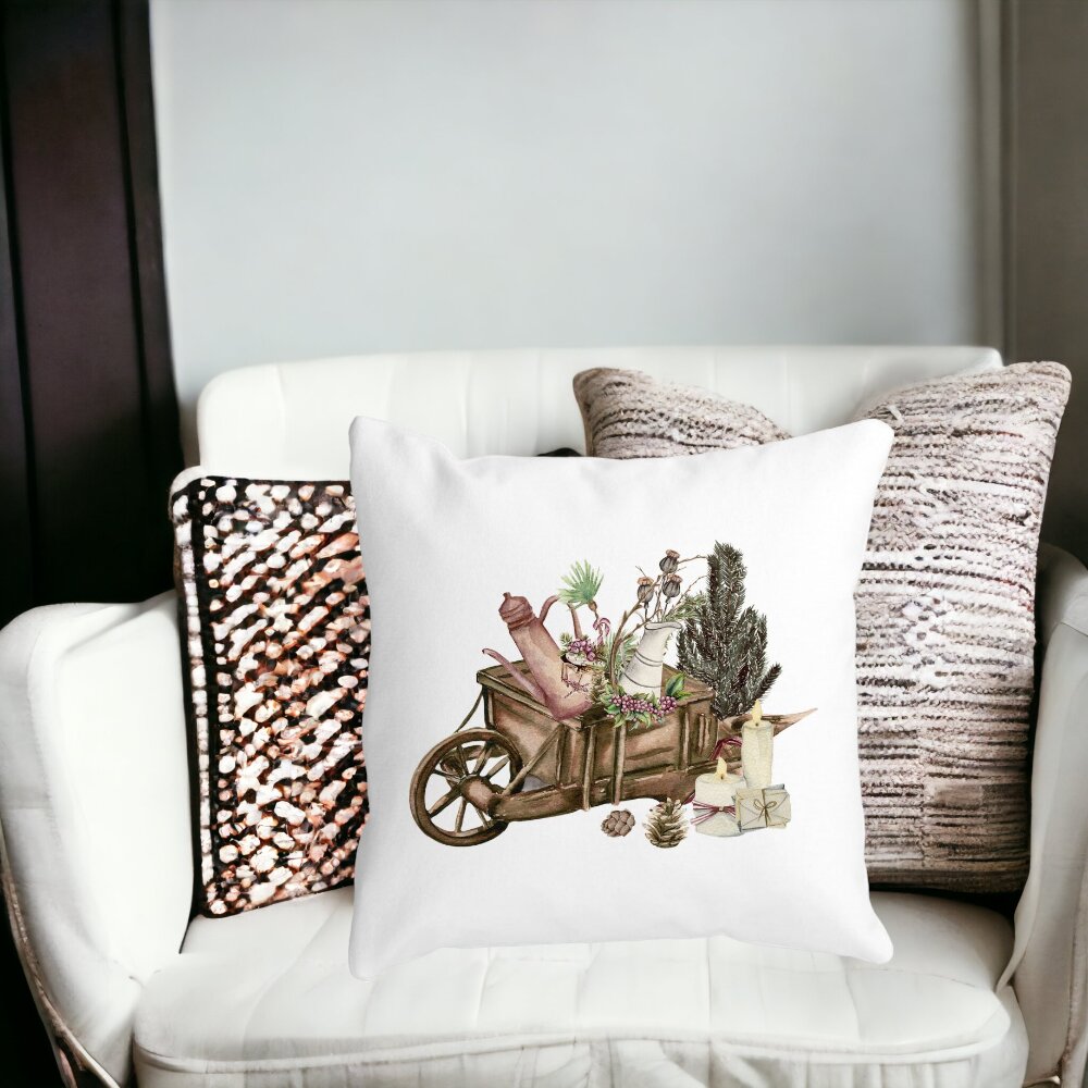 Perna Decorativa cu tematica de Craciun, 18, 40x40 cm, Alba, Mata, Husa Detasabila, Burduf 13 40x40 cm