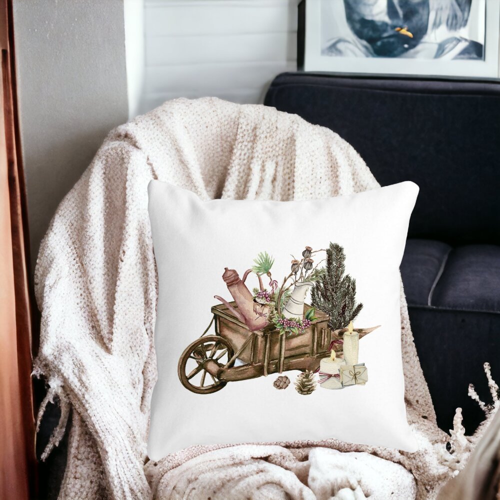 Perna Decorativa cu tematica de Craciun, 18, 40x40 cm, Alba, Mata, Husa Detasabila, Burduf 14 Alba
