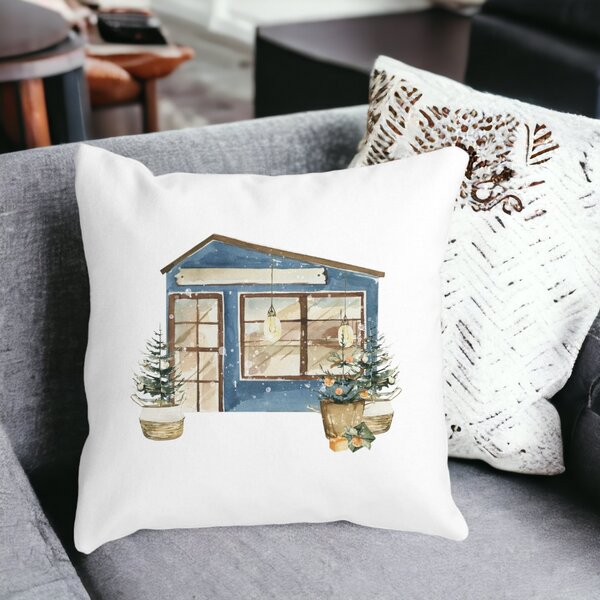 Perna Decorativa cu tematica de Craciun, 2, 40x40 cm, Alba, Mata, Husa Detasabila, Burduf 14 Alba