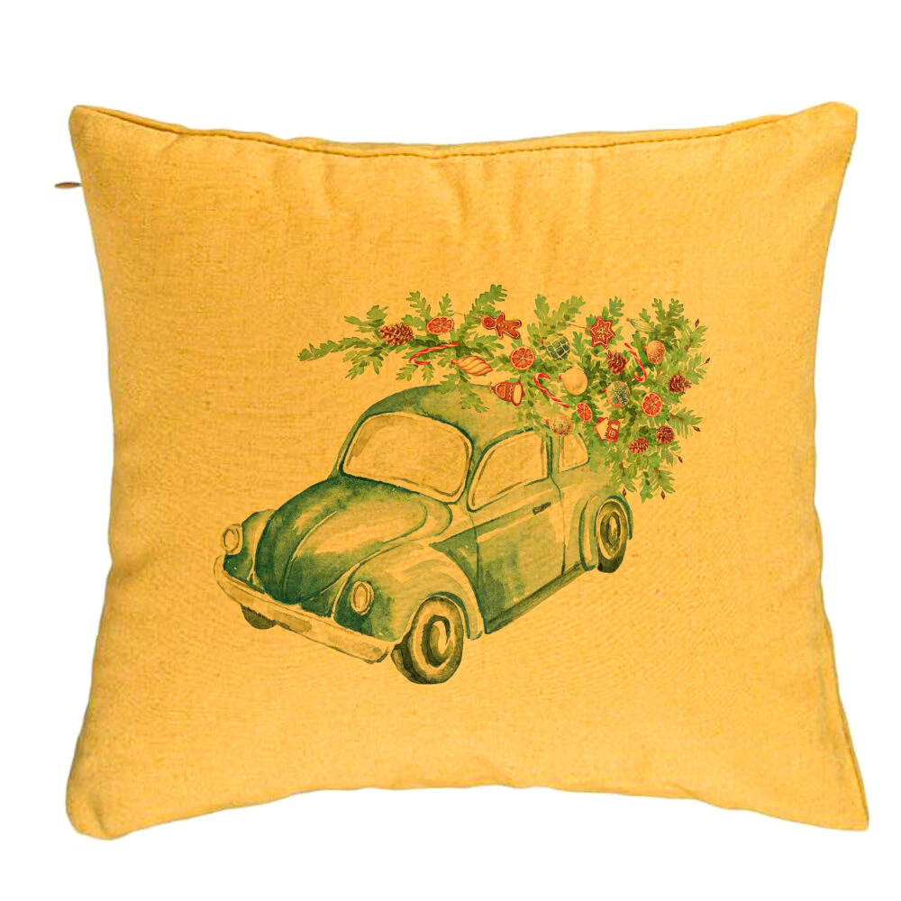 Perna Decorativa cu tematica de Craciun, 21, 40x40 cm, Galben, Husa Detasabila, Burduf 5 Perna Decorativa cu tematica de Craciun