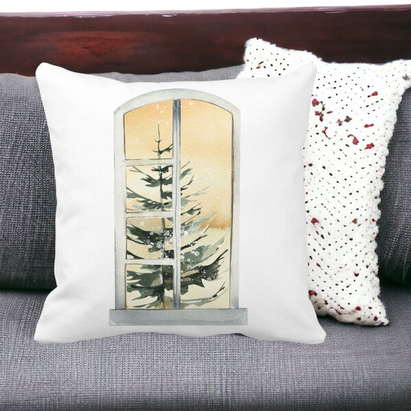 Perna Decorativa cu tematica de Craciun, 5, 40x40 cm, Alba, Mata, Husa Detasabila, Burduf 15 Mata