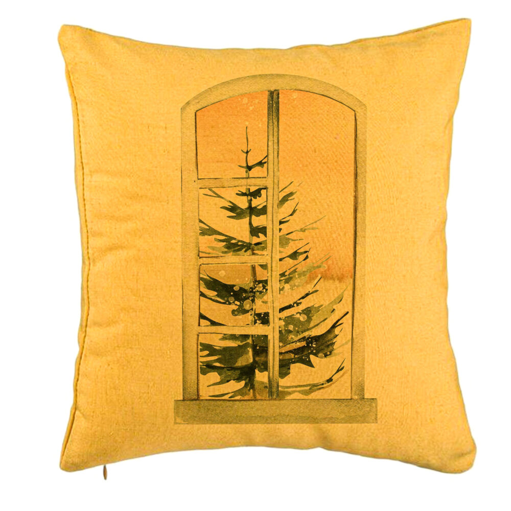Perna Decorativa cu tematica de Craciun, 5, 40x40 cm, Galben, Husa Detasabila, Burduf 5 Perna Decorativa cu tematica de Craciun
