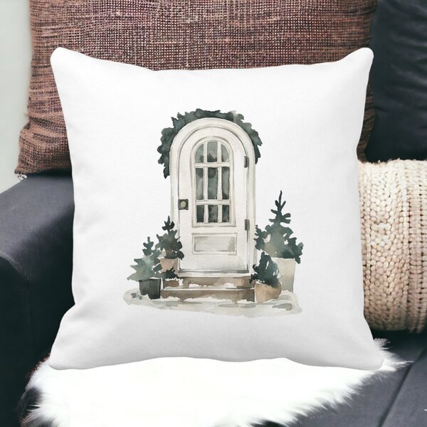 Perna Decorativa cu tematica de Craciun, 8, 40x40 cm, Alba, Mata, Husa Detasabila, Burduf 14 Alba