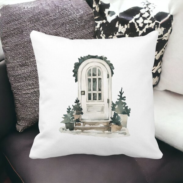 Perna Decorativa cu tematica de Craciun, 8, 40x40 cm, Alba, Mata, Husa Detasabila, Burduf 15 Mata