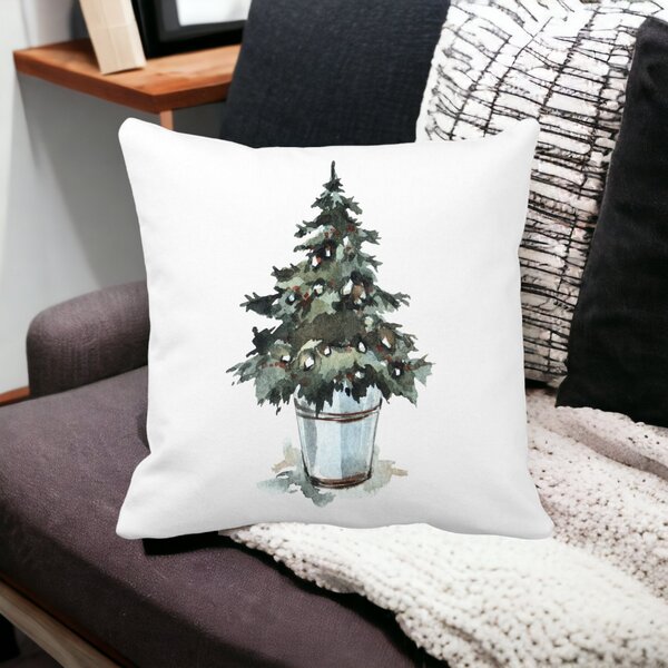 Perna Decorativa cu tematica de Craciun, Brad 1, 40x40 cm, Alba, Mata, Husa Detasabila, Burduf 12 Brad 1