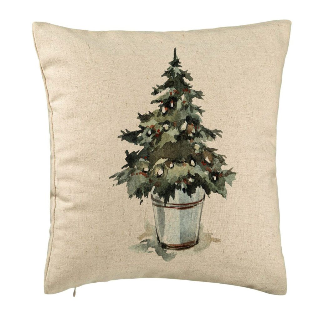 Perna Decorativa cu tematica de Craciun, Brad 1, 40x40 cm, Bej, Husa Detasabila, Burduf 5 Perna Decorativa cu tematica de Craciun
