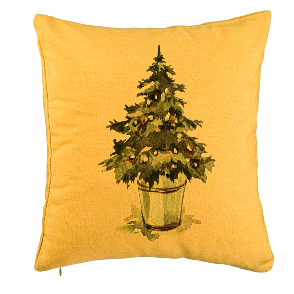 Perna Decorativa cu tematica de Craciun, Brad 1, 40x40 cm, Galben, Husa Detasabila, Burduf 5 Perna Decorativa cu tematica de Craciun