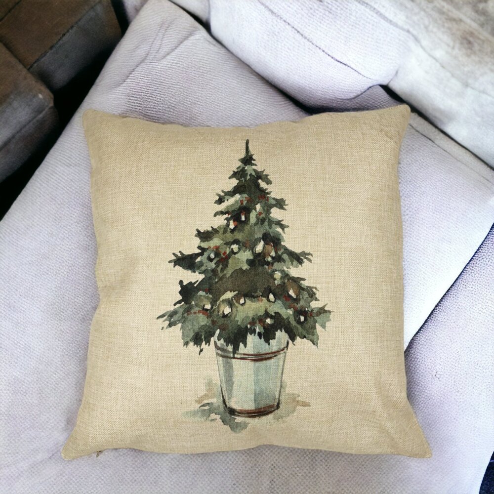 Perna Decorativa cu tematica de Craciun, Brad 1, 40x40 cm, Husa Detasabila, Burduf 14 Husa Detasabila