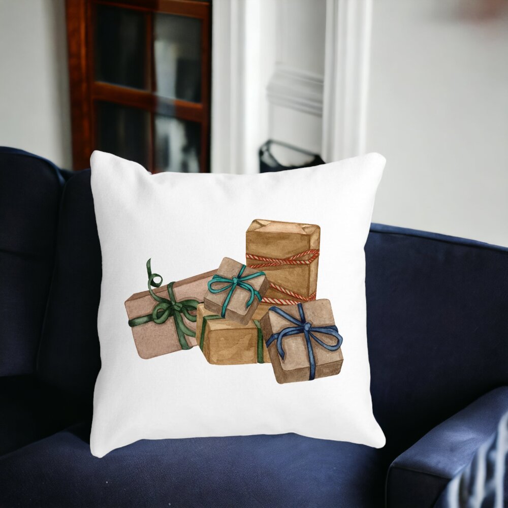 Perna Decorativa cu tematica de Craciun, Cadouri, 40x40 cm, Alba, Mata, Husa Detasabila, Burduf 13 40x40 cm