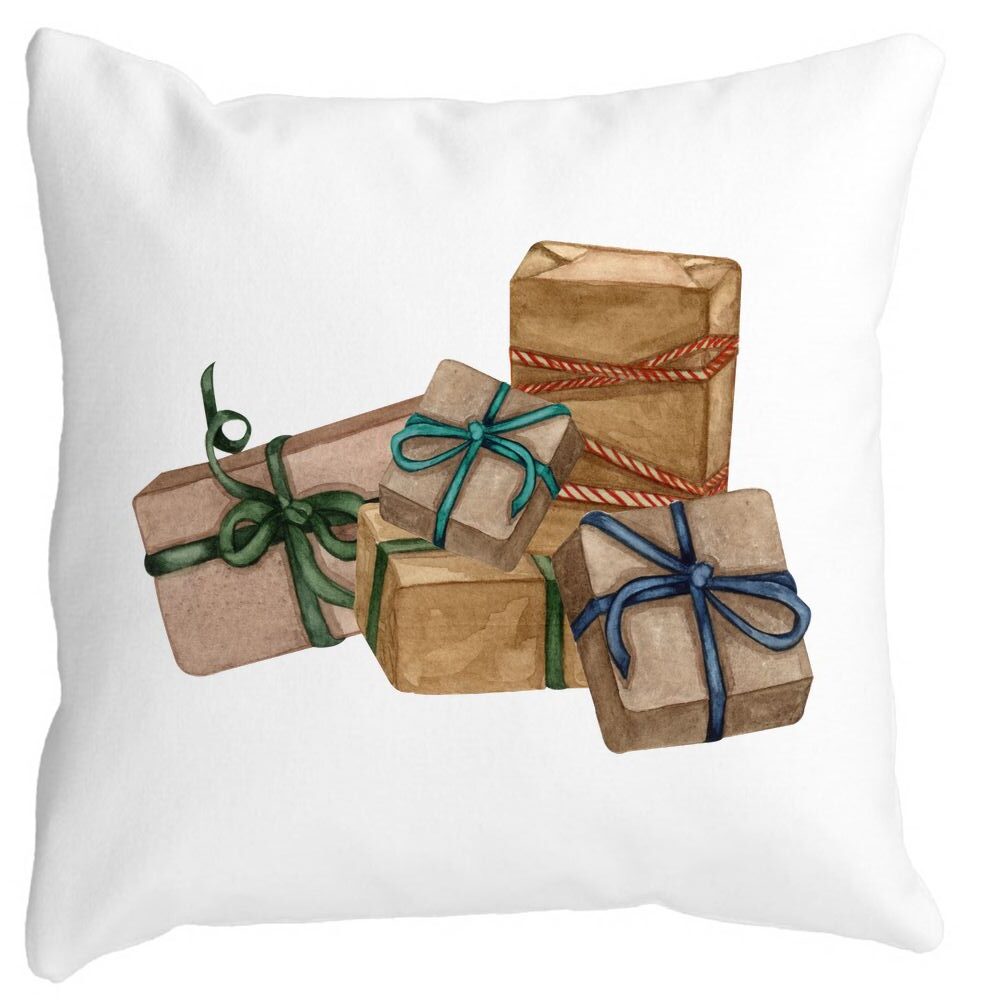 Perna Decorativa cu tematica de Craciun, Cadouri, 40x40 cm, Alba, Mata, Husa Detasabila, Burduf 11 Perna Decorativa cu tematica de Craciun