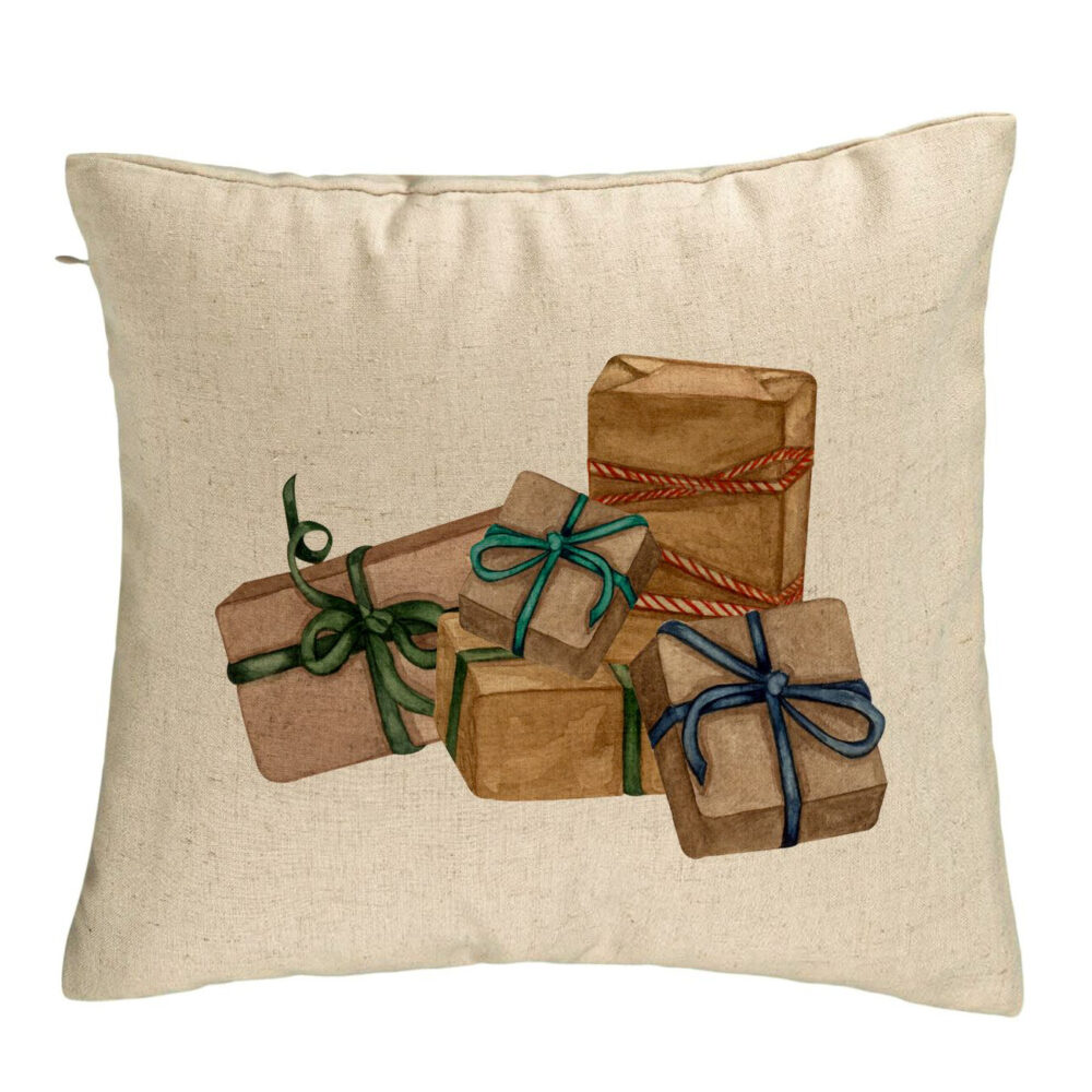 Perna Decorativa cu tematica de Craciun, Cadouri, 40x40 cm, Bej, Husa Detasabila, Burduf 5 Perna Decorativa cu tematica de Craciun