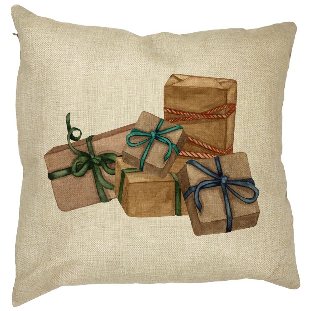 Perna Decorativa cu tematica de Craciun, Cadouri, 40x40 cm, Husa Detasabila, Burduf 21 Perna Decorativa cu tematica de Craciun