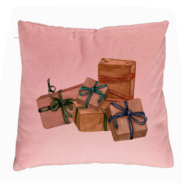 Perna Decorativa cu tematica de Craciun, Cadouri, 40x40 cm, Roz, Husa Detasabila, Burduf 5 Perna Decorativa cu tematica de Craciun