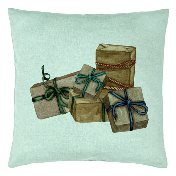 Perna Decorativa cu tematica de Craciun, Cadouri, 40x40 cm, Verde Menta, Husa Detasabila, Burduf 15 Perna Decorativa cu tematica de Craciun