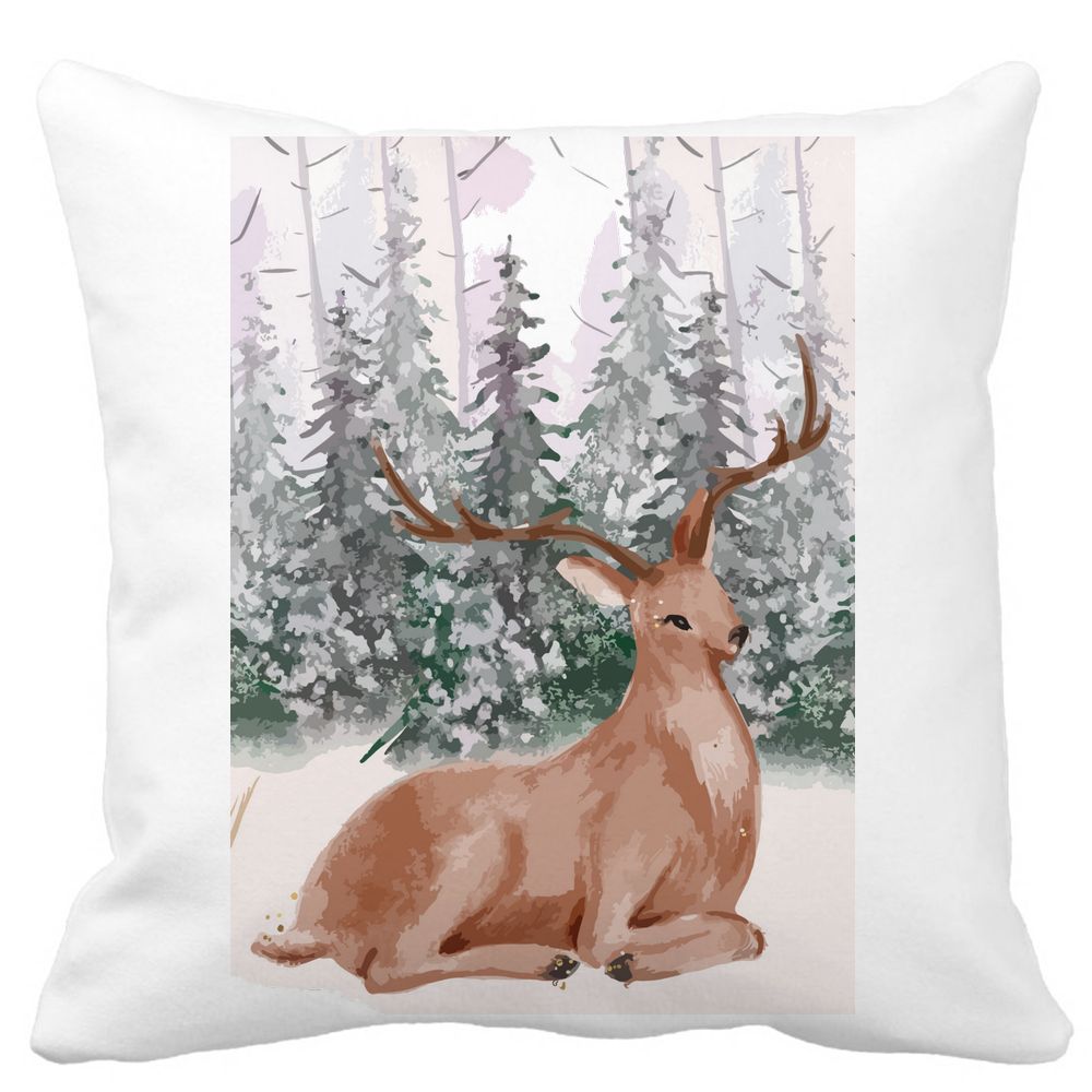 Perna Decorativa cu tematica de Craciun, Cerb, 40x40 cm, Alba, Mata, Husa Detasabila, Burduf 11 Perna Decorativa cu tematica de Craciun