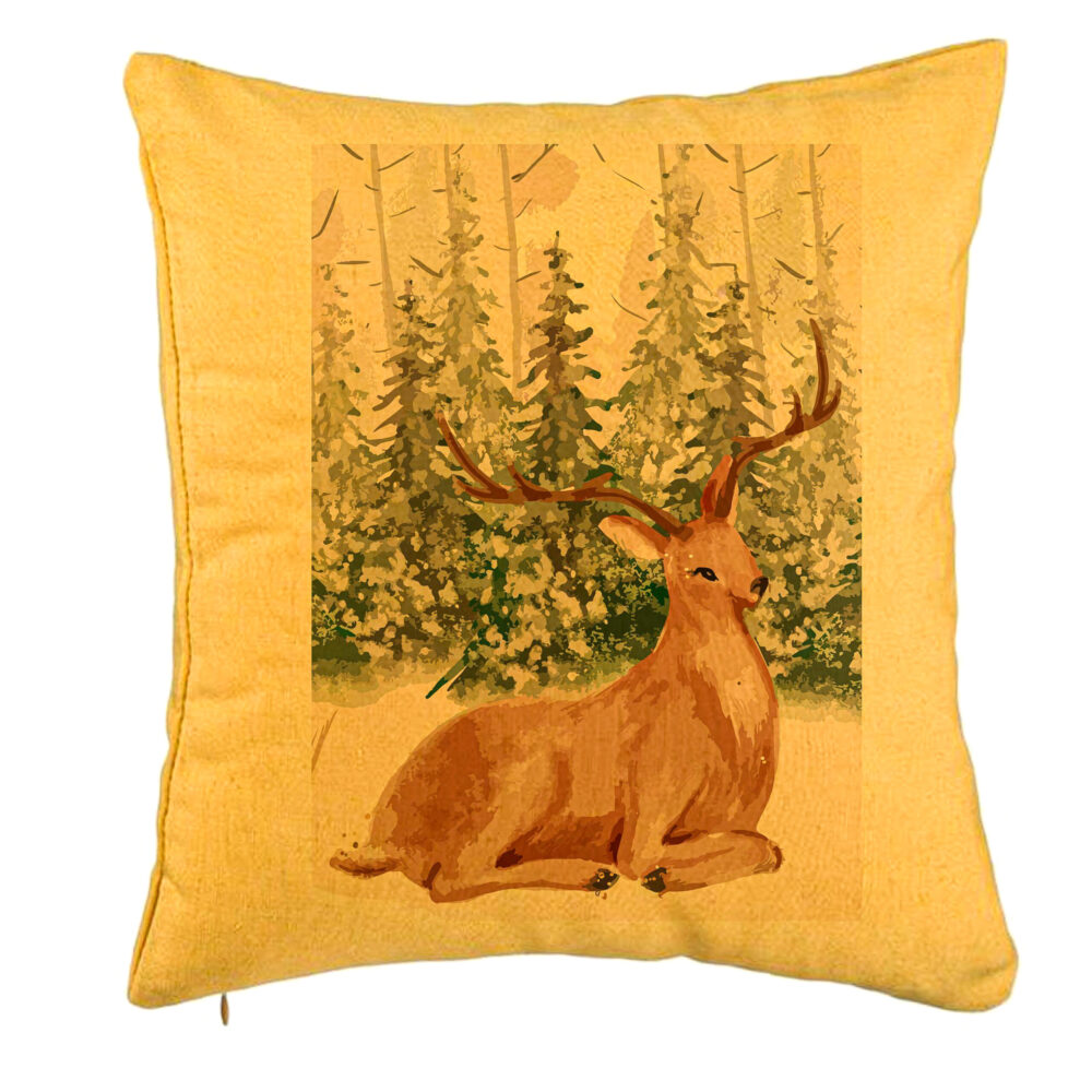 Perna Decorativa cu tematica de Craciun, Cerb, 40x40 cm, Galben, Husa Detasabila, Burduf 5 Perna Decorativa cu tematica de Craciun