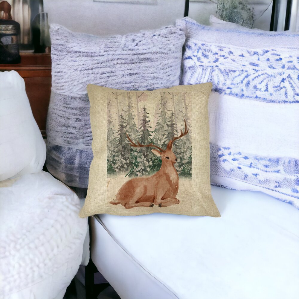 Perna Decorativa cu tematica de Craciun, Cerb, 40x40 cm, Husa Detasabila, Burduf 14 Husa Detasabila