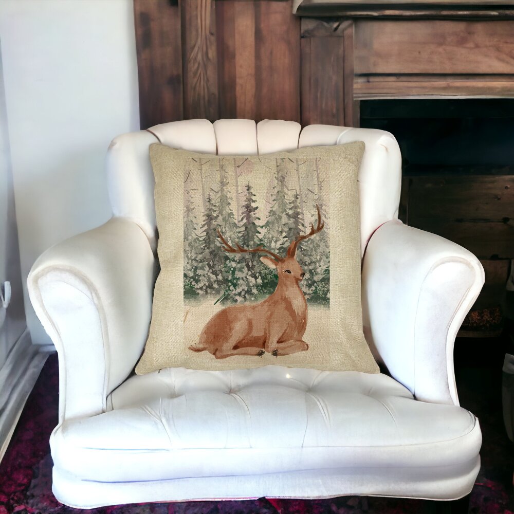 Perna Decorativa cu tematica de Craciun, Cerb, 40x40 cm, Husa Detasabila, Burduf 15 Burduf
