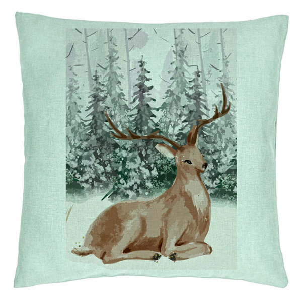 Perna Decorativa cu tematica de Craciun, Cerb, 40x40 cm, Verde Menta, Husa Detasabila, Burduf 15 Perna Decorativa cu tematica de Craciun