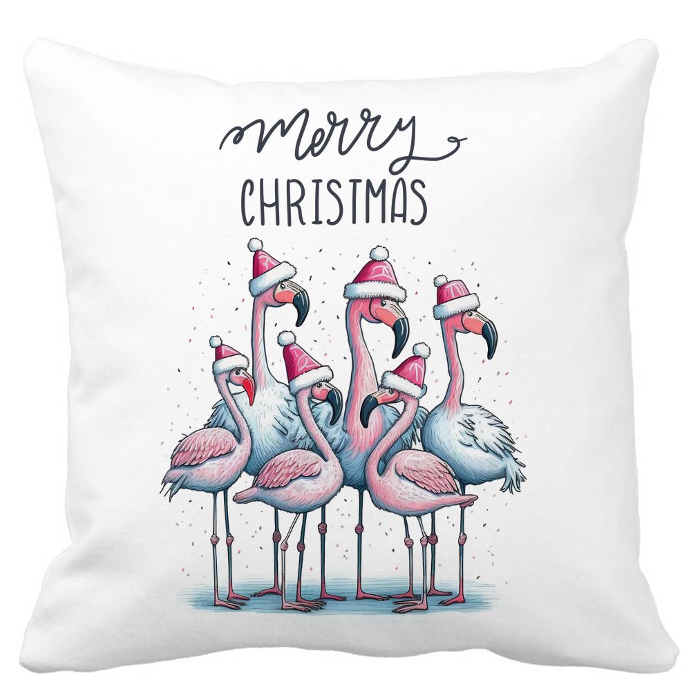 Perna Decorativa cu tematica de Craciun, Flamingo si Text, 40x40 cm, Alba, Mata, Husa Detasabila, Burduf 13 Perna Decorativa cu tematica de Craciun