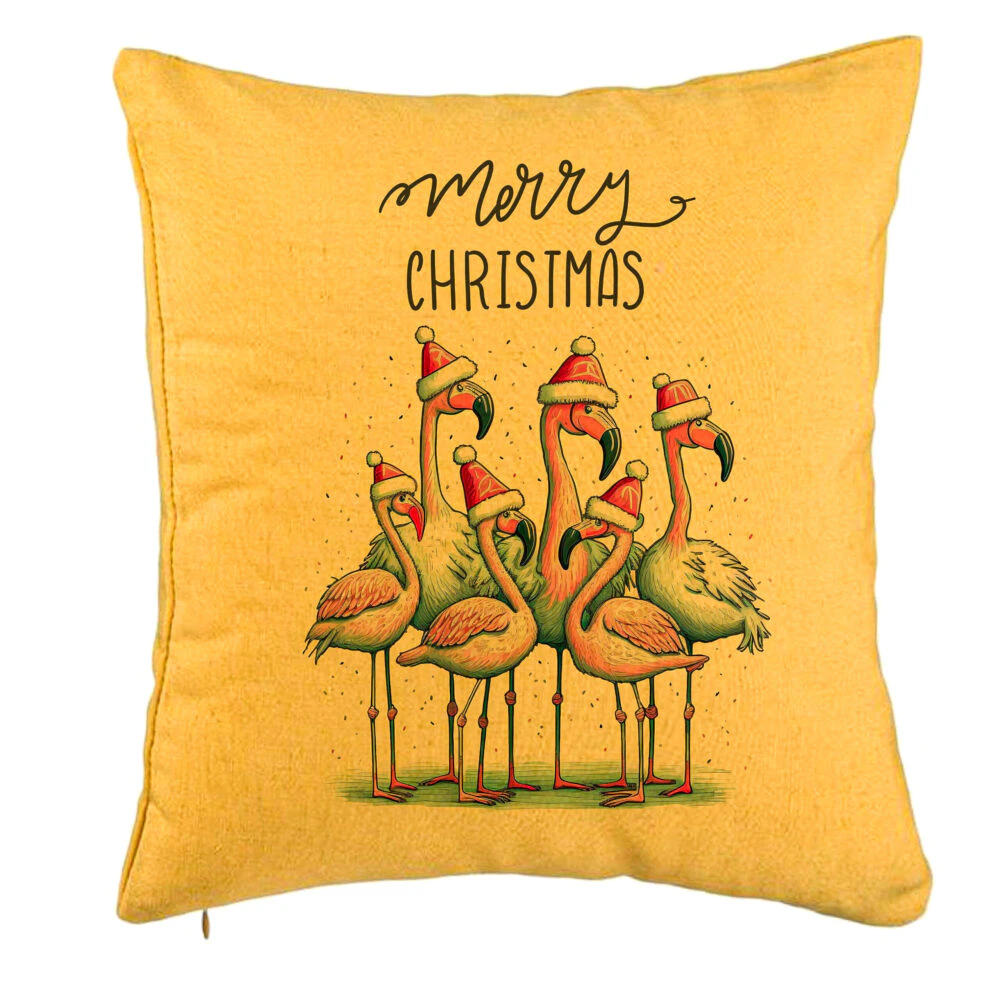 Perna Decorativa cu tematica de Craciun, Flamingo si Text, 40x40 cm, Galben, Husa Detasabila, Burduf 5 Perna Decorativa cu tematica de Craciun