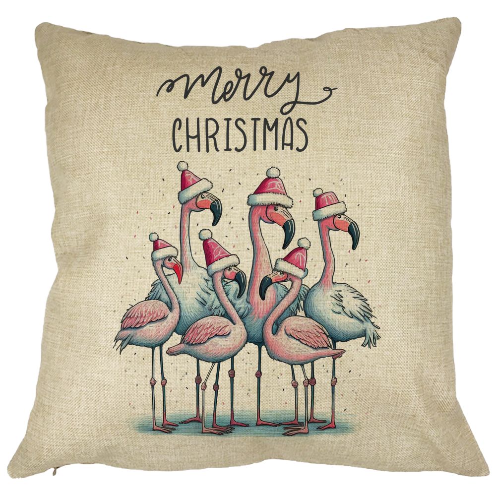 Perna Decorativa cu tematica de Craciun, Flamingo si Text, 40x40 cm, Husa Detasabila, Burduf 23 Perna Decorativa cu tematica de Craciun